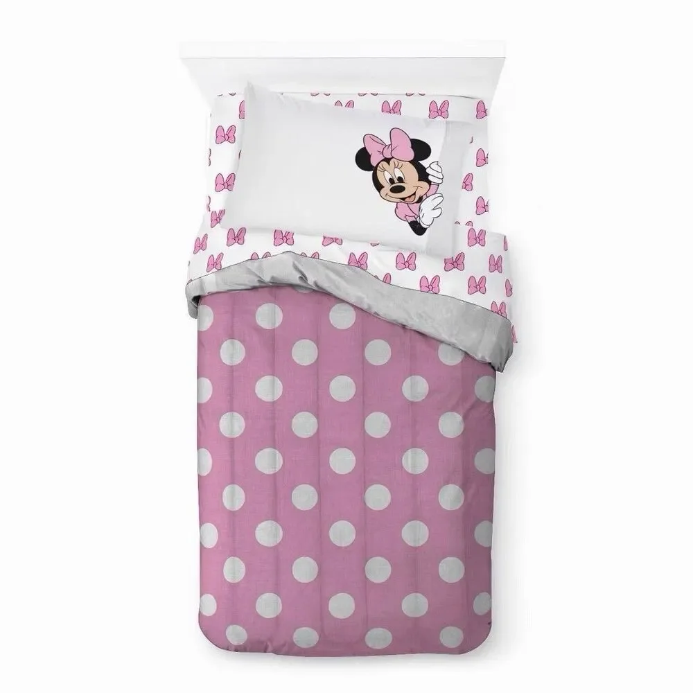 Disney Minnie Mouse Twin Comforter Pink Polka Dot Bedding Set